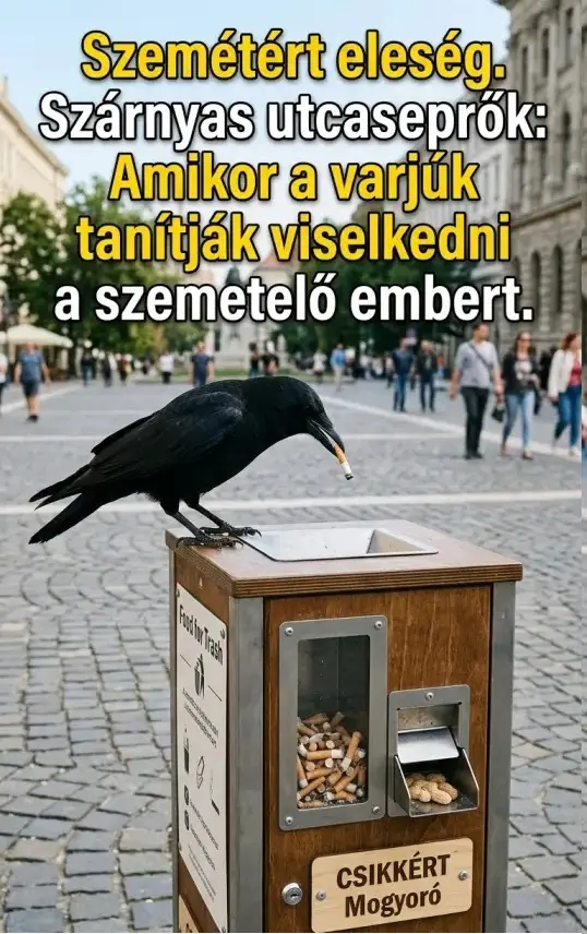 Szemétért eleség. Szárnyas utcaseprők: Amikor a varjúk tanítják viselkedni a szemetelő embert.